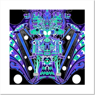 dark alien in mictlan travel and adventure astronaut in mexican patterns Posters and Art